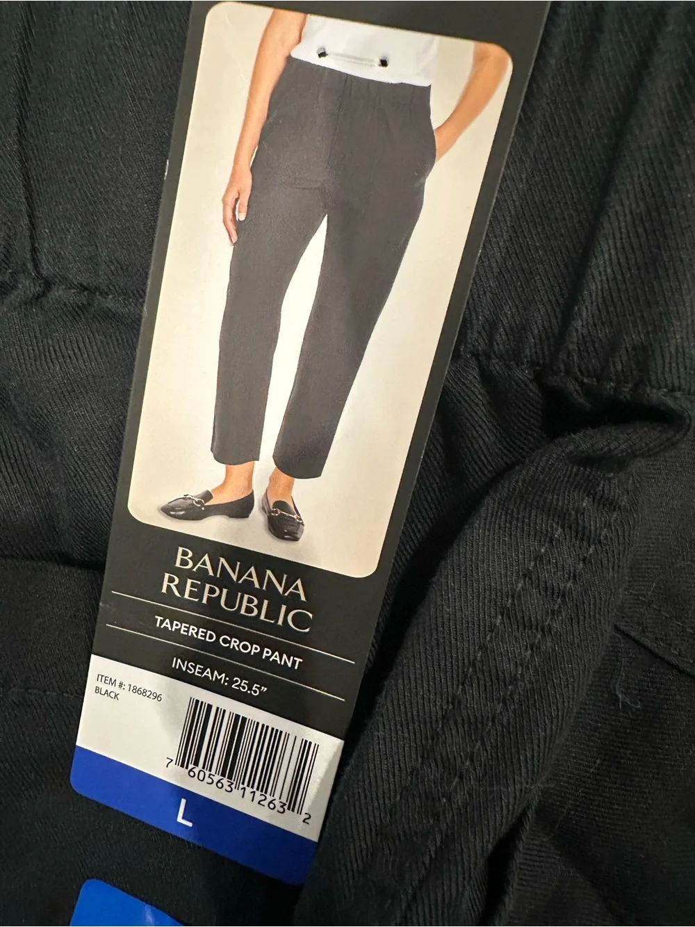 NWT Banana Republic Womens Black Tapered Crop Pants Pockets Linen Blend Size L